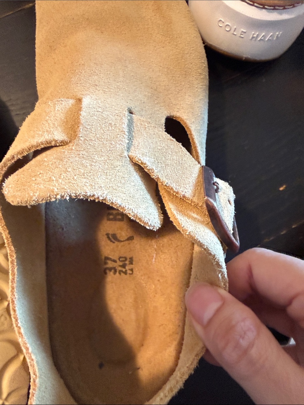 Birkenstock Kids Suede Moccasin Clogs in Light Tan - Picture 3 of 4